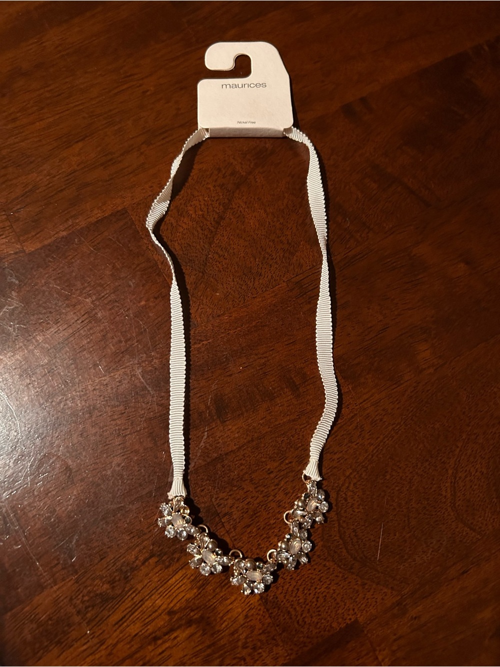 maurices White Ribbon Floral Crystal Cluster Necklace